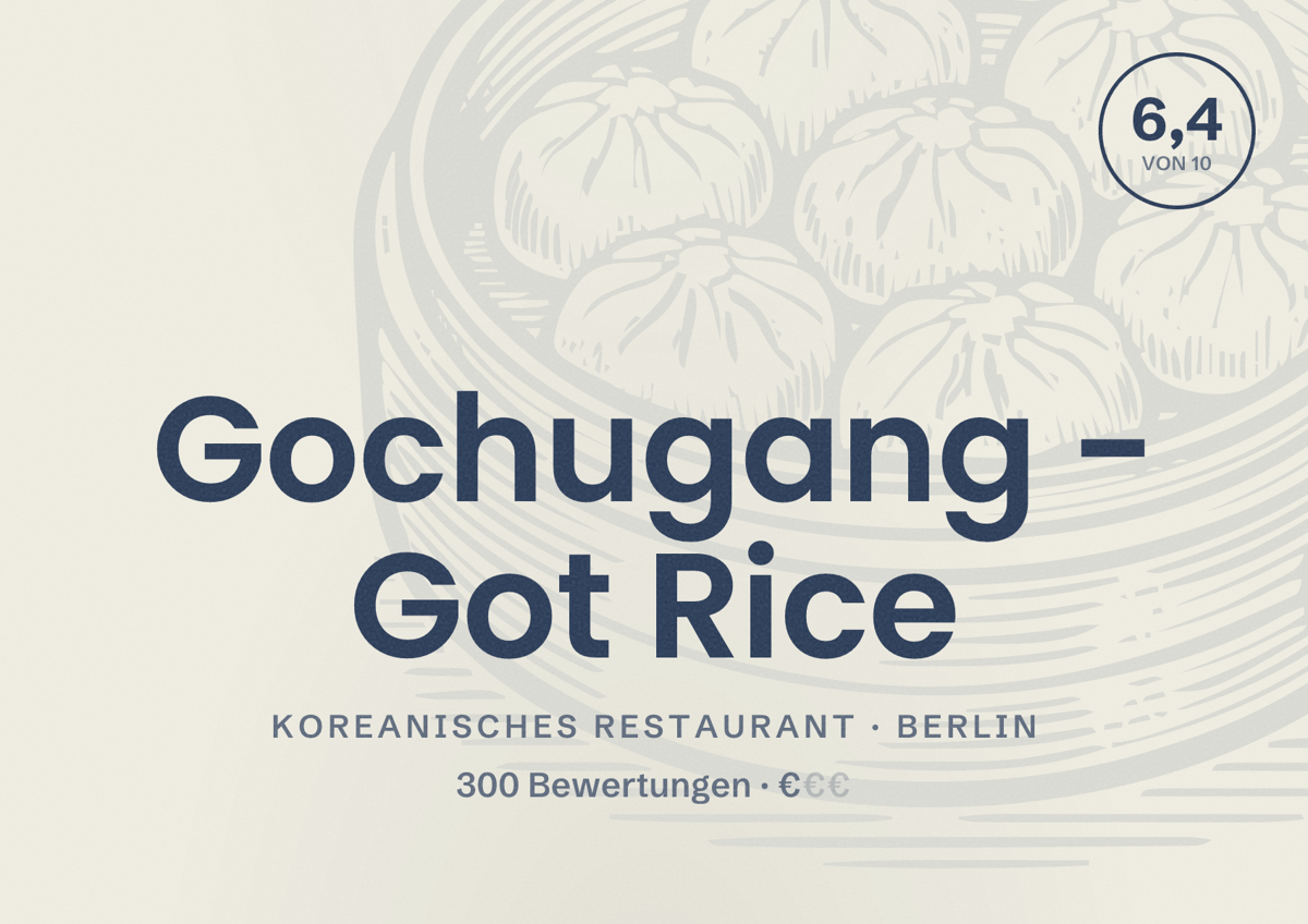 Illustriertes Poster von Gochugang - Got Rice, Koreanisches Restaurant in Berlin: Bewertung 6,4 von 10 aus 300 Bewertungen, Preisniveau €