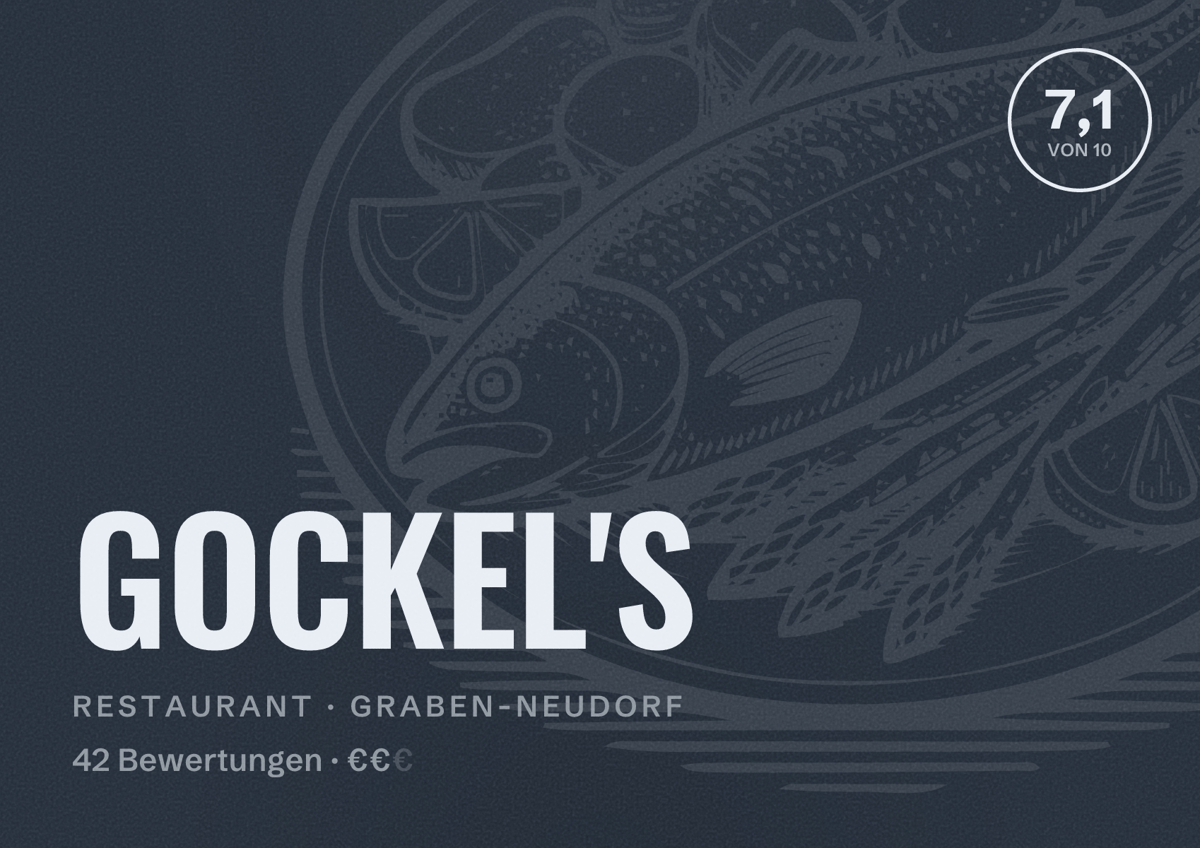 Illustriertes Poster von GOCKEL'S, Restaurant in Graben-Neudorf: Bewertung 7,1 von 10 aus 42 Bewertungen, Preisniveau €€