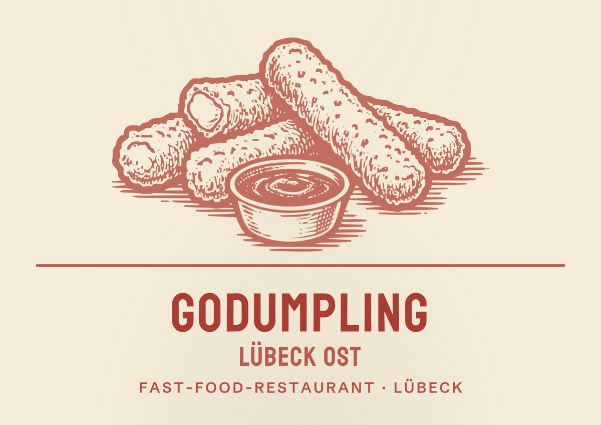 Illustriertes Poster von GoDumpling Lübeck Ost, Fast-Food-Restaurant in Lübeck