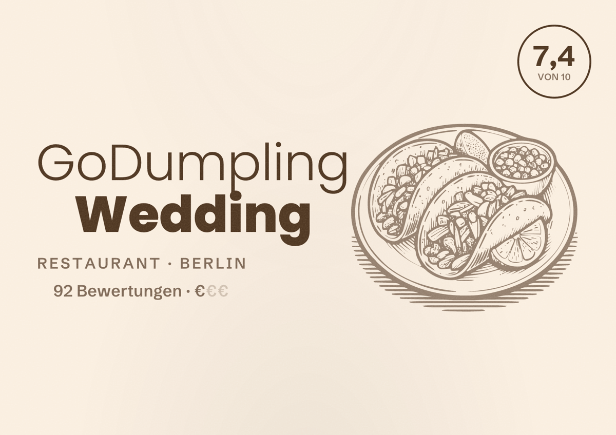 Illustriertes Poster von GoDumpling Wedding, Restaurant in Berlin: Bewertung 7,4 von 10 aus 92 Bewertungen, Preisniveau €