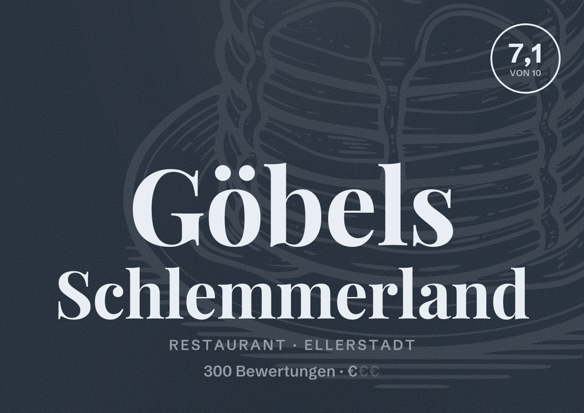 Illustriertes Poster von Göbels Schlemmerland, Restaurant in Ellerstadt: Bewertung 7,1 von 10 aus 300 Bewertungen, Preisniveau €
