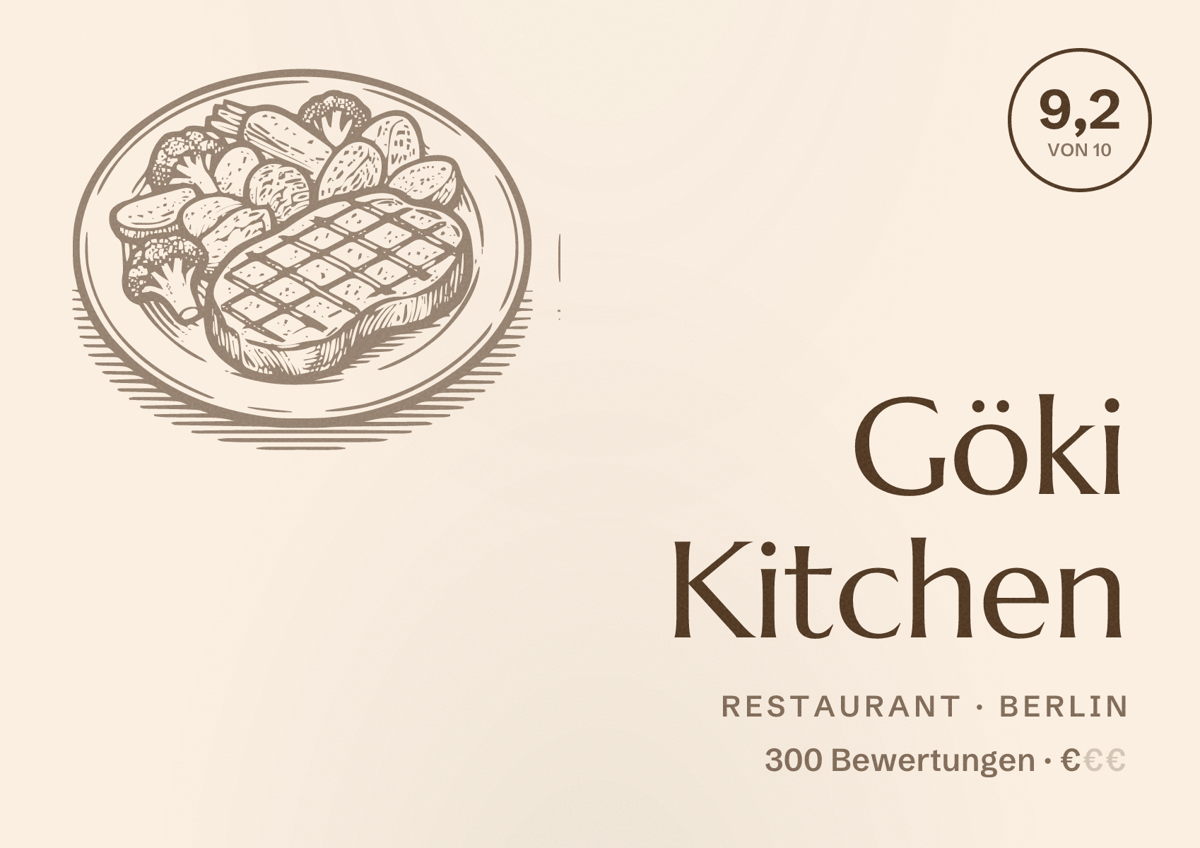 Illustriertes Poster von Göki Kitchen, Restaurant in Berlin: Bewertung 9,2 von 10 aus 300 Bewertungen, Preisniveau €