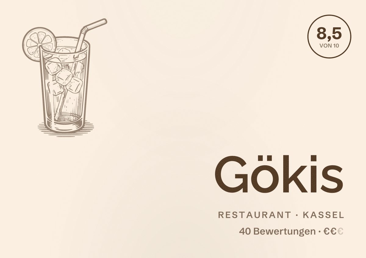 Illustriertes Poster von Gökis, Restaurant in Kassel: Bewertung 8,5 von 10 aus 40 Bewertungen, Preisniveau €€