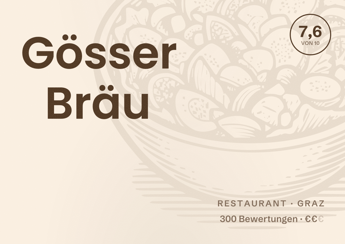 Illustriertes Poster von Gösser Bräu, Restaurant in Graz: Bewertung 7,6 von 10 aus 300 Bewertungen, Preisniveau €€