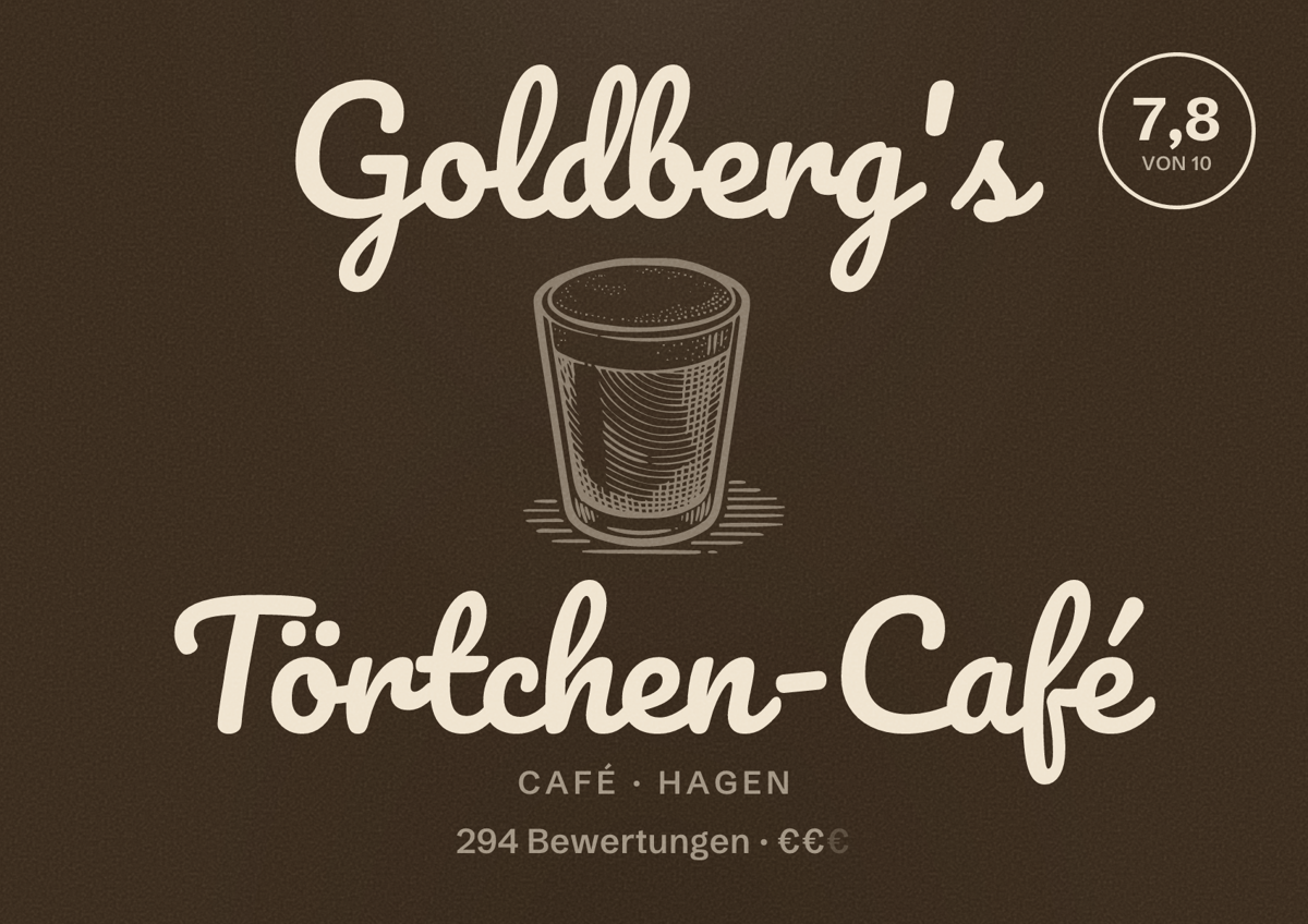 Illustriertes Poster von Goldberg's Törtchen-Café, Café in Hagen: Bewertung 7,8 von 10 aus 294 Bewertungen, Preisniveau €€