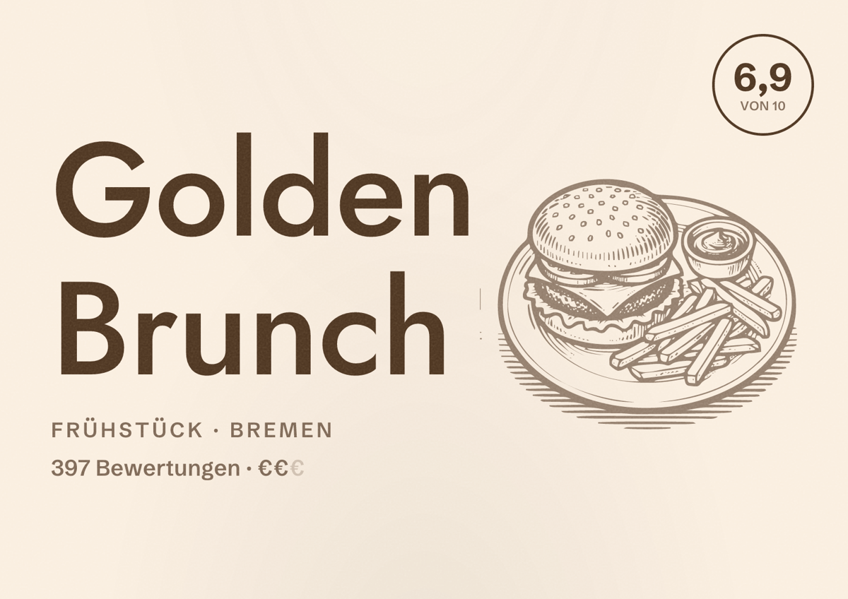 Illustriertes Poster von Golden Brunch, Frühstück in Bremen: Bewertung 6,9 von 10 aus 397 Bewertungen, Preisniveau €€