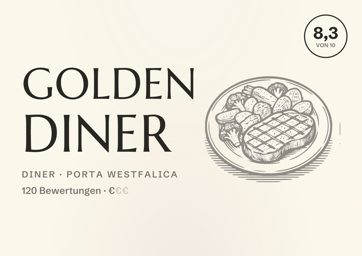 Illustriertes Poster von Golden Diner, Diner in Porta Westfalica: Bewertung 8,3 von 10 aus 120 Bewertungen, Preisniveau €