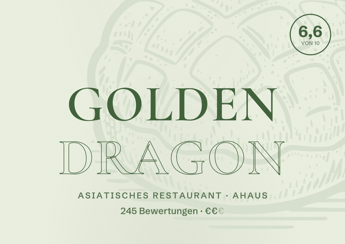 Illustriertes Poster von Golden Dragon, Asiatisches Restaurant in Ahaus: Bewertung 6,6 von 10 aus 245 Bewertungen, Preisniveau €€