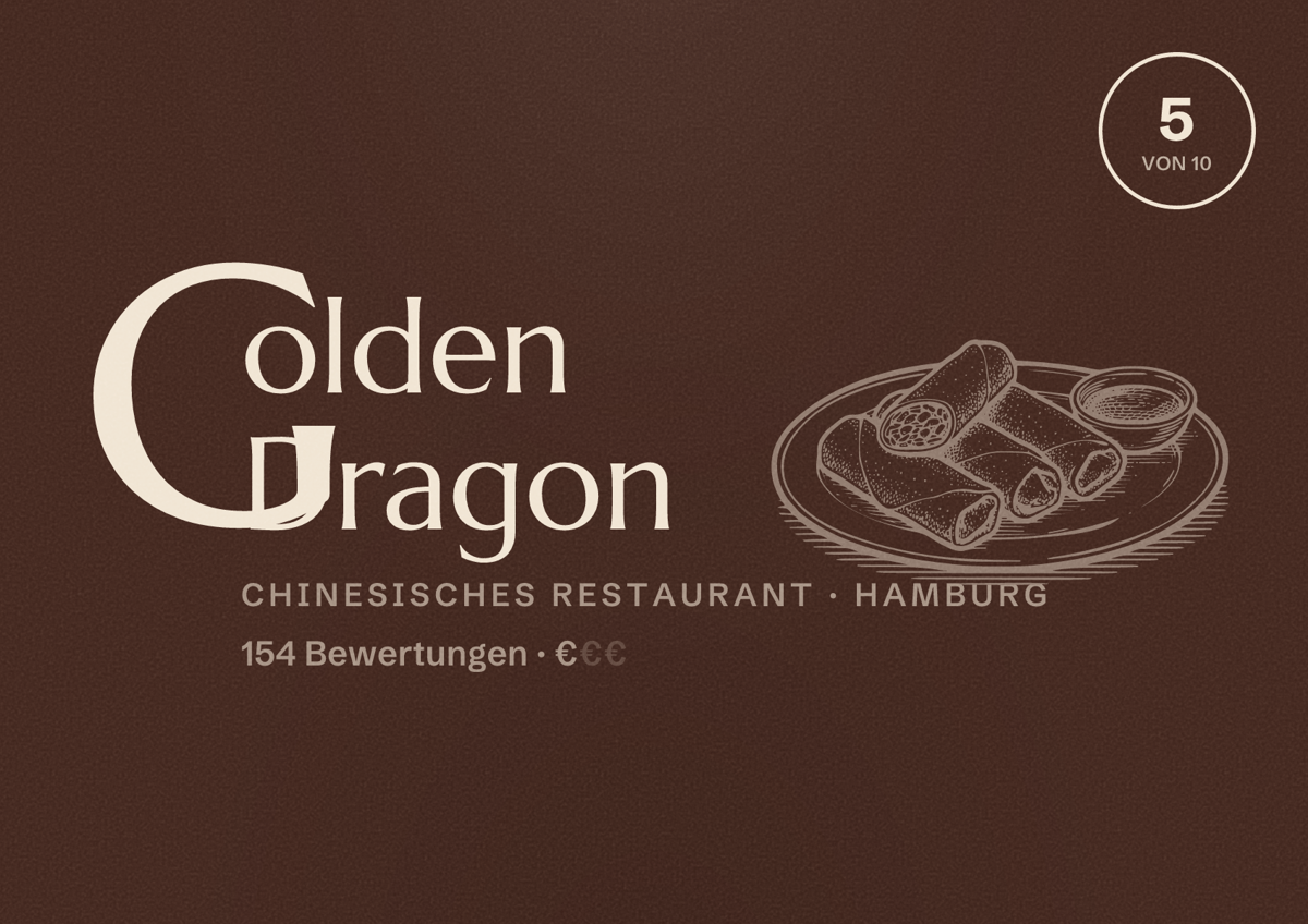 Illustriertes Poster von Golden Dragon, Chinesisches Restaurant in Hamburg: Bewertung 5 von 10 aus 154 Bewertungen, Preisniveau €