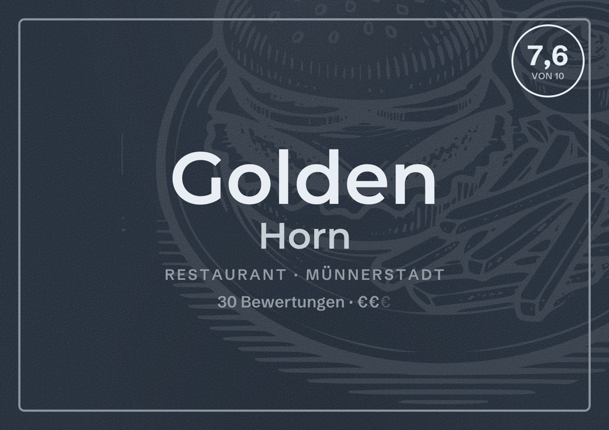 Illustriertes Poster von Golden Horn, Restaurant in Münnerstadt: Bewertung 7,6 von 10 aus 30 Bewertungen, Preisniveau €€