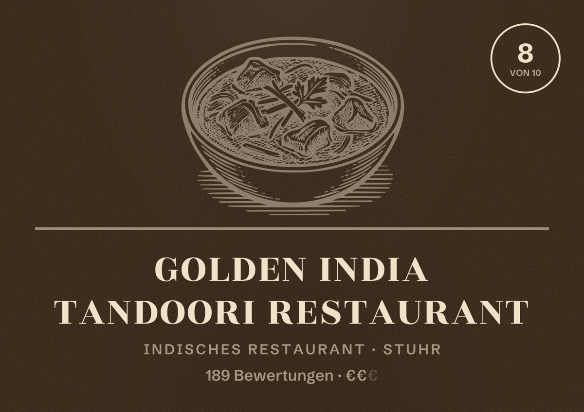 Illustriertes Poster von Golden India Tandoori Restaurant, Indisches Restaurant in Stuhr: Bewertung 8 von 10 aus 189 Bewertungen, Preisniveau €€