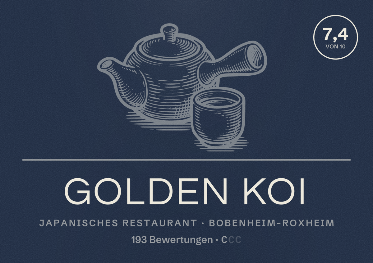 Illustriertes Poster von Golden Koi, Japanisches Restaurant in Bobenheim-Roxheim: Bewertung 7,4 von 10 aus 193 Bewertungen, Preisniveau €