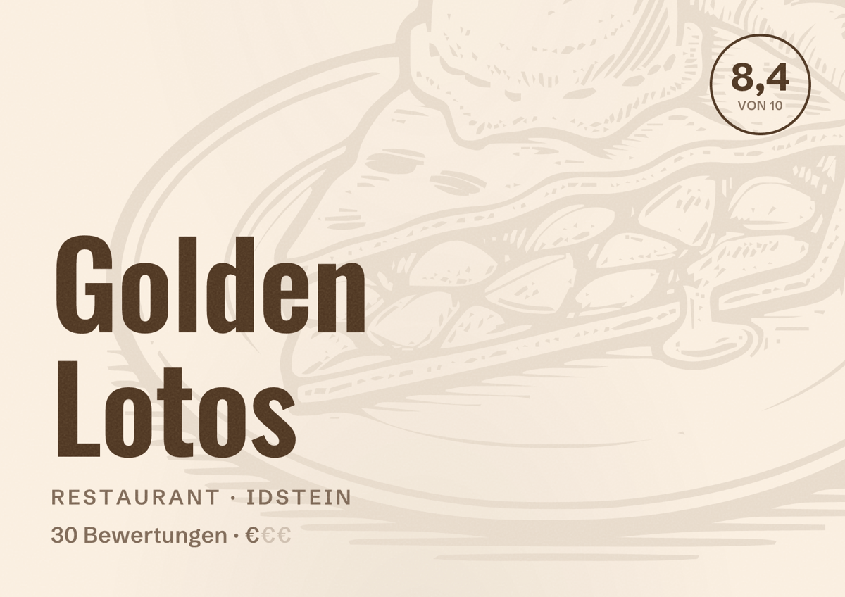 Illustriertes Poster von Golden Lotos, Restaurant in Idstein: Bewertung 8,4 von 10 aus 30 Bewertungen, Preisniveau €