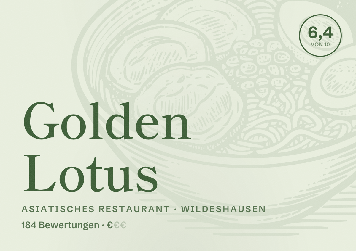 Illustriertes Poster von Golden Lotus, Asiatisches Restaurant in Wildeshausen: Bewertung 6,4 von 10 aus 184 Bewertungen, Preisniveau €