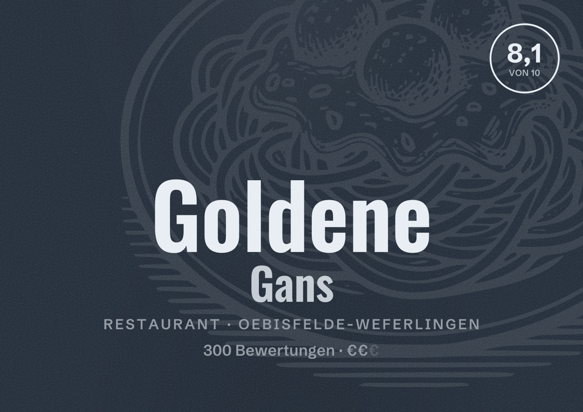 Illustriertes Poster von Goldene Gans, Restaurant in Oebisfelde-Weferlingen: Bewertung 8,1 von 10 aus 300 Bewertungen, Preisniveau €€