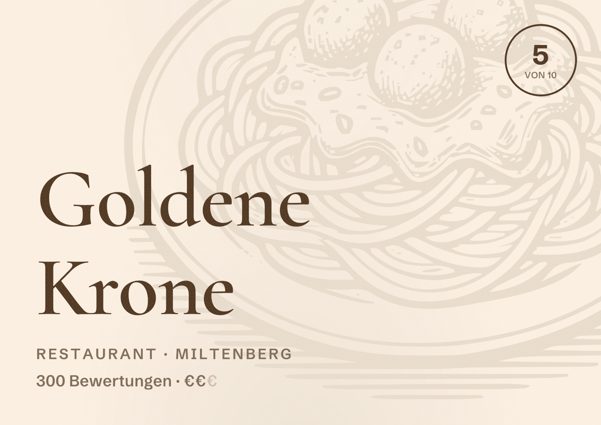 Illustriertes Poster von Goldene Krone, Restaurant in Miltenberg: Bewertung 5 von 10 aus 300 Bewertungen, Preisniveau €€