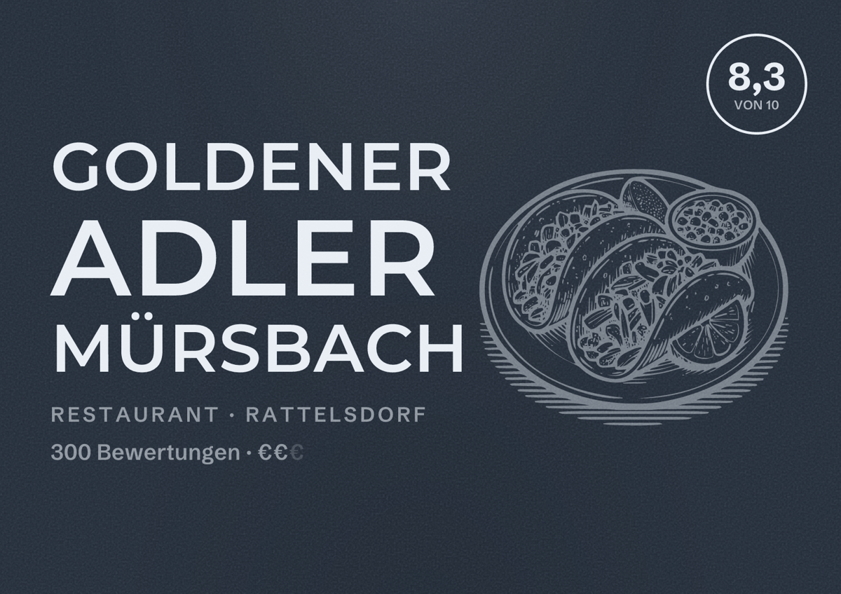 Illustriertes Poster von Goldener Adler Mürsbach, Restaurant in Rattelsdorf: Bewertung 8,3 von 10 aus 300 Bewertungen, Preisniveau €€
