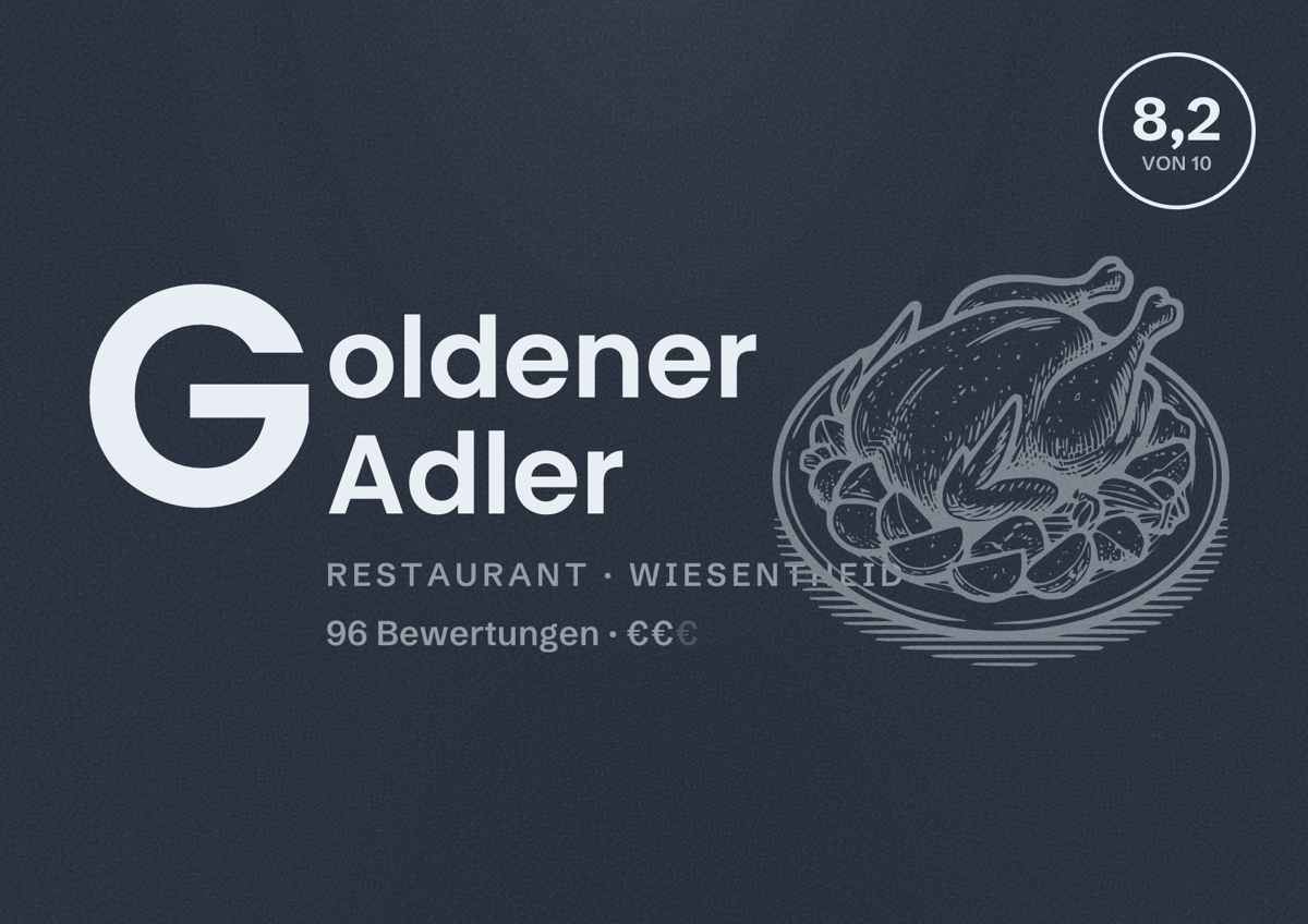 Illustriertes Poster von Goldener Adler, Restaurant in Wiesentheid: Bewertung 8,2 von 10 aus 96 Bewertungen, Preisniveau €€