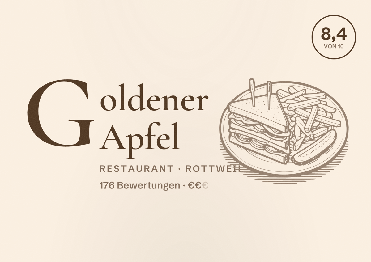 Illustriertes Poster von Goldener Apfel, Restaurant in Rottweil: Bewertung 8,4 von 10 aus 176 Bewertungen, Preisniveau €€