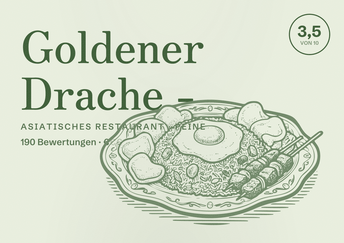 Illustriertes Poster von Goldener Drache -, Asiatisches Restaurant in Peine: Bewertung 3,5 von 10 aus 190 Bewertungen, Preisniveau €