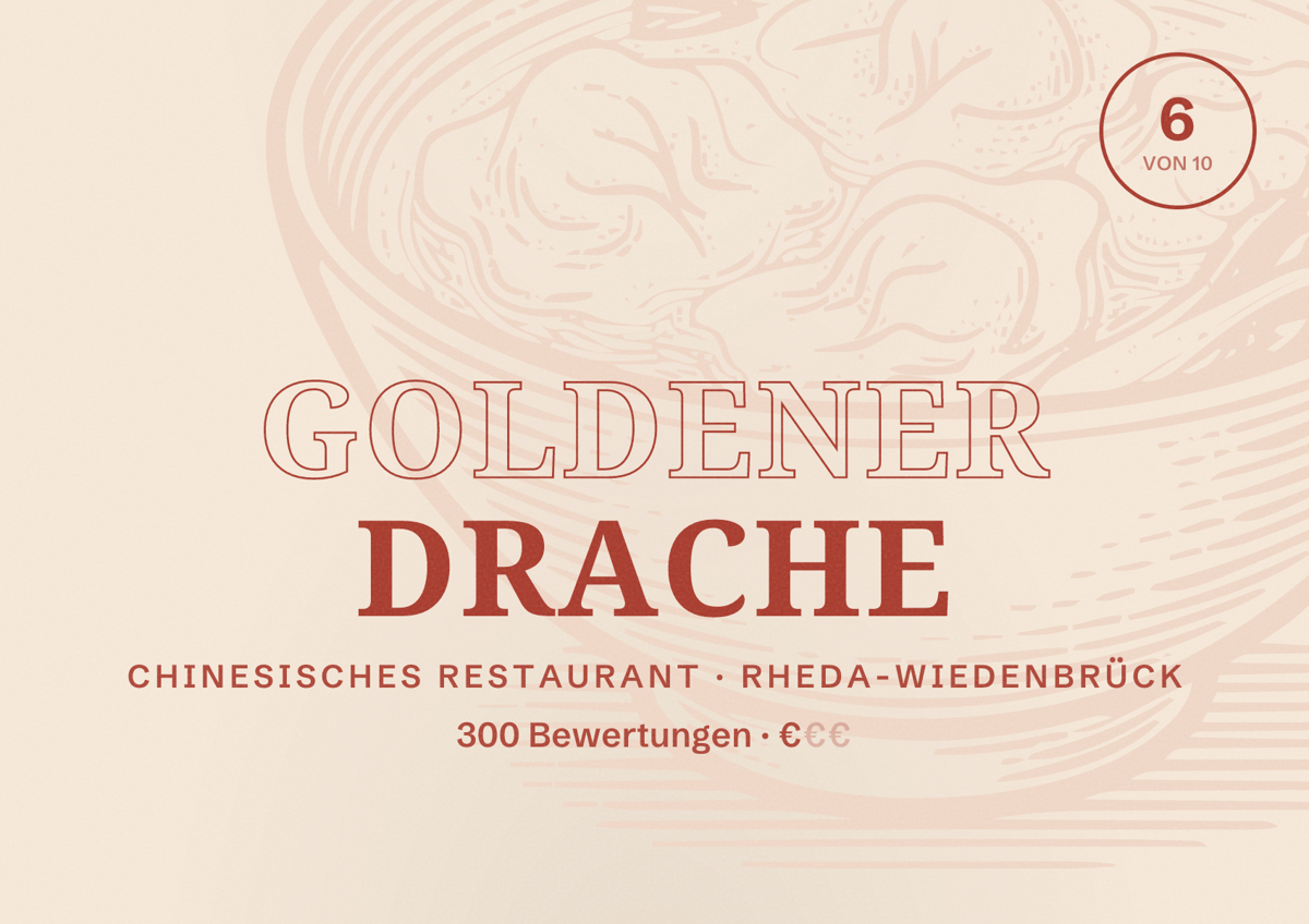 Illustriertes Poster von Goldener Drache, Chinesisches Restaurant in Rheda-Wiedenbrück: Bewertung 6 von 10 aus 300 Bewertungen, Preisniveau €