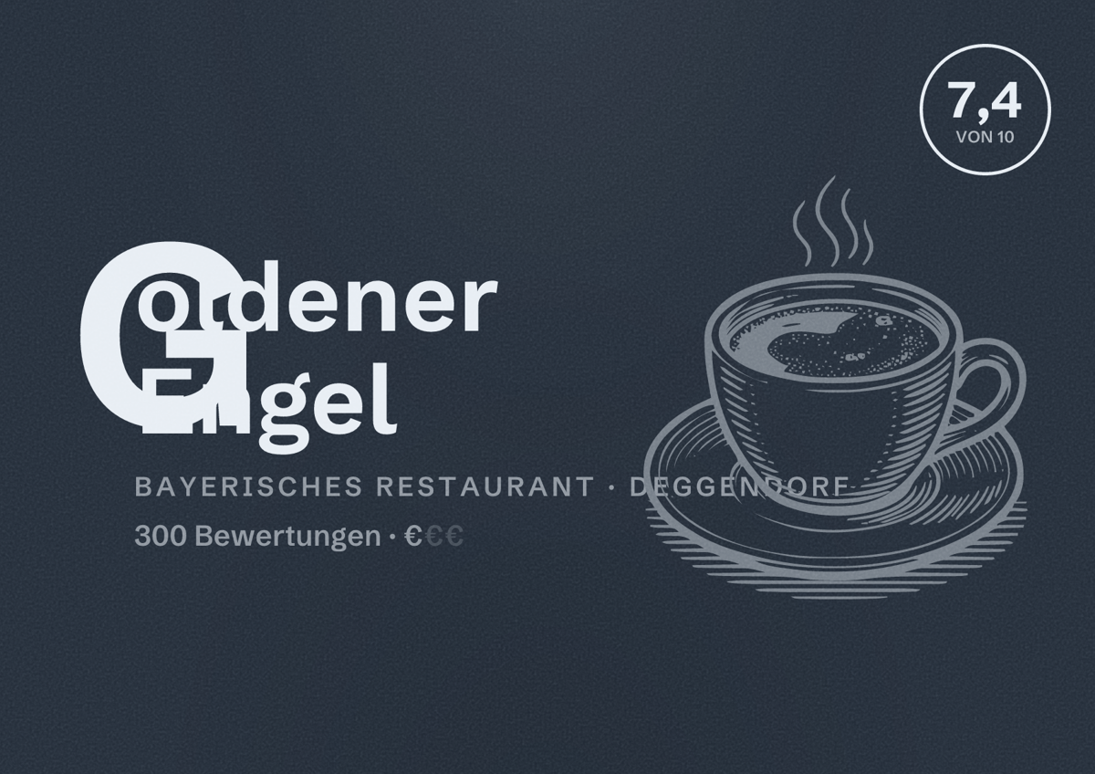 Illustriertes Poster von Goldener Engel, Bayerisches Restaurant in Deggendorf: Bewertung 7,4 von 10 aus 300 Bewertungen, Preisniveau €
