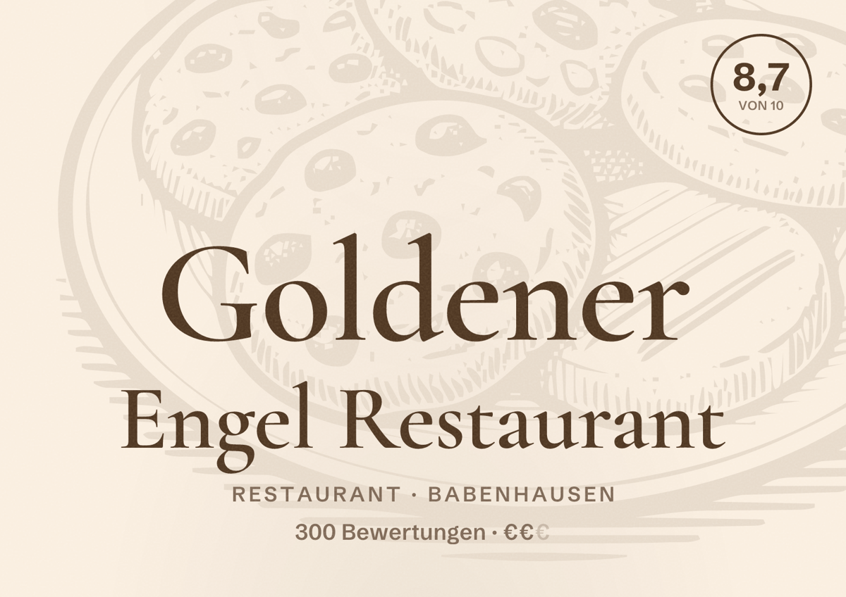 Illustriertes Poster von Goldener Engel Restaurant, Restaurant in Babenhausen: Bewertung 8,7 von 10 aus 300 Bewertungen, Preisniveau €€