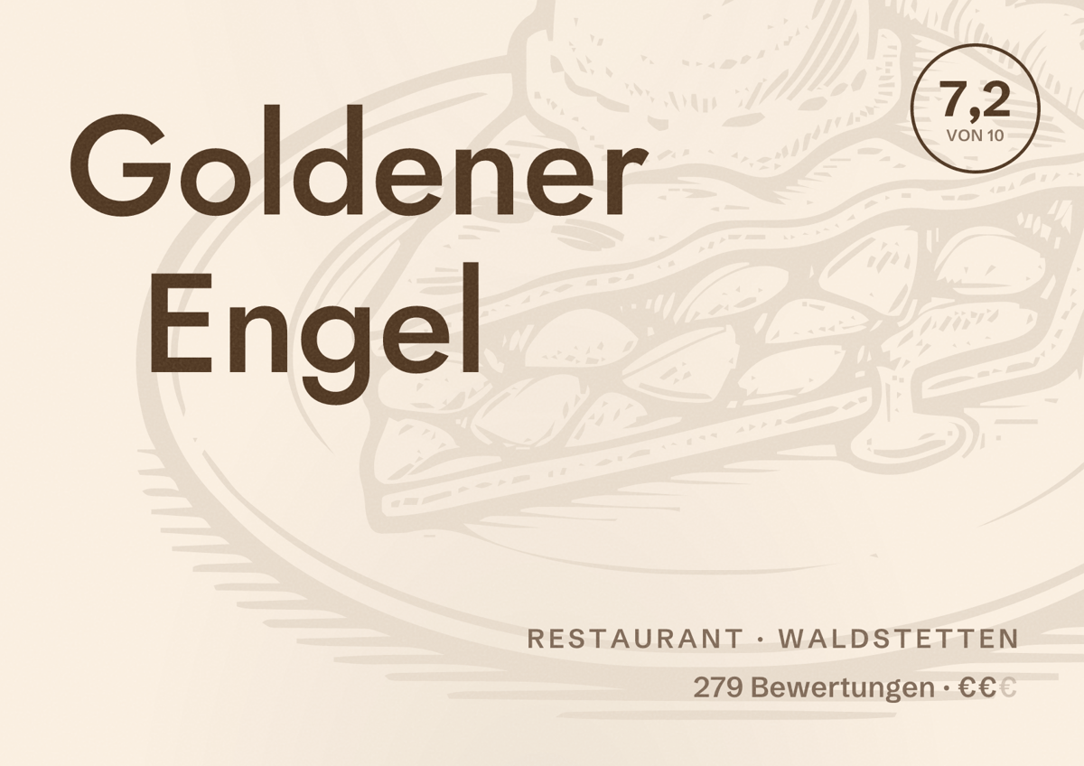 Illustriertes Poster von Goldener Engel, Restaurant in Waldstetten: Bewertung 7,2 von 10 aus 279 Bewertungen, Preisniveau €€