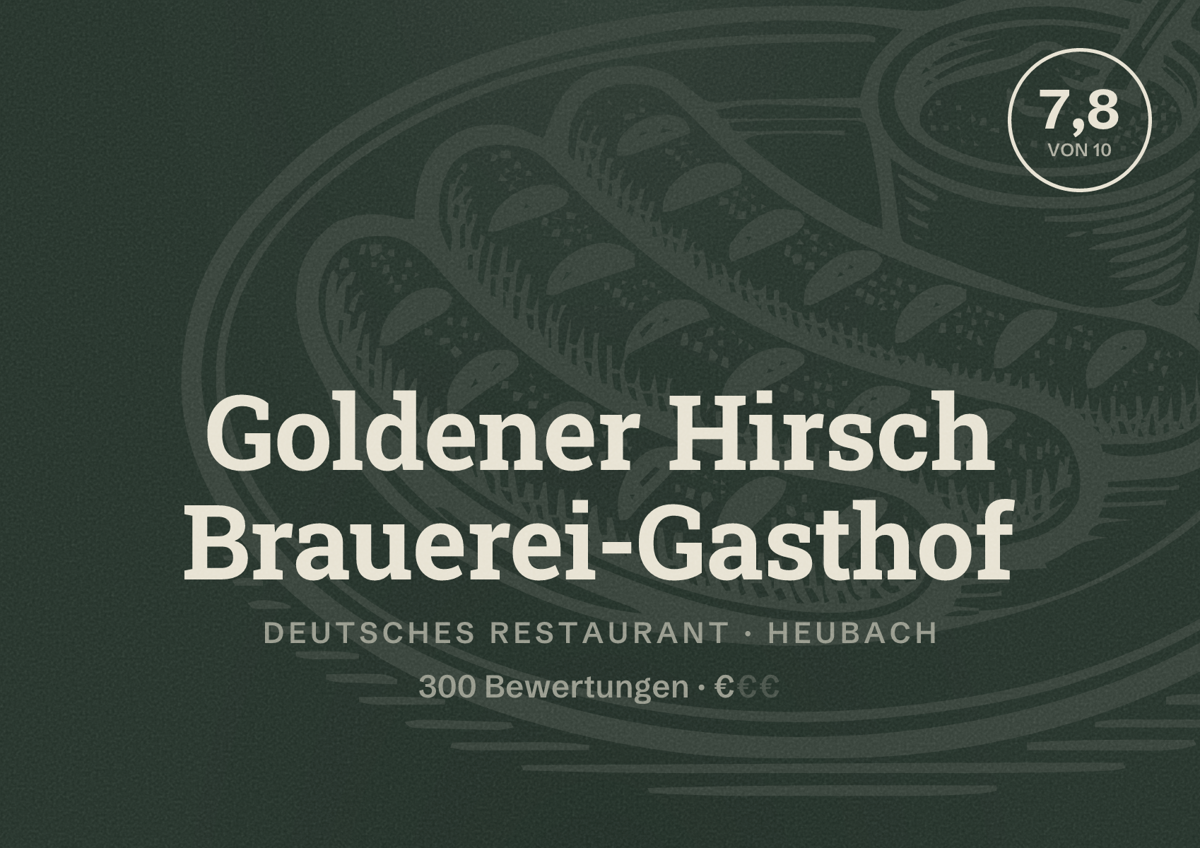 Illustriertes Poster von Goldener Hirsch Brauerei-Gasthof, Deutsches Restaurant in Heubach: Bewertung 7,8 von 10 aus 300 Bewertungen, Preisniveau €