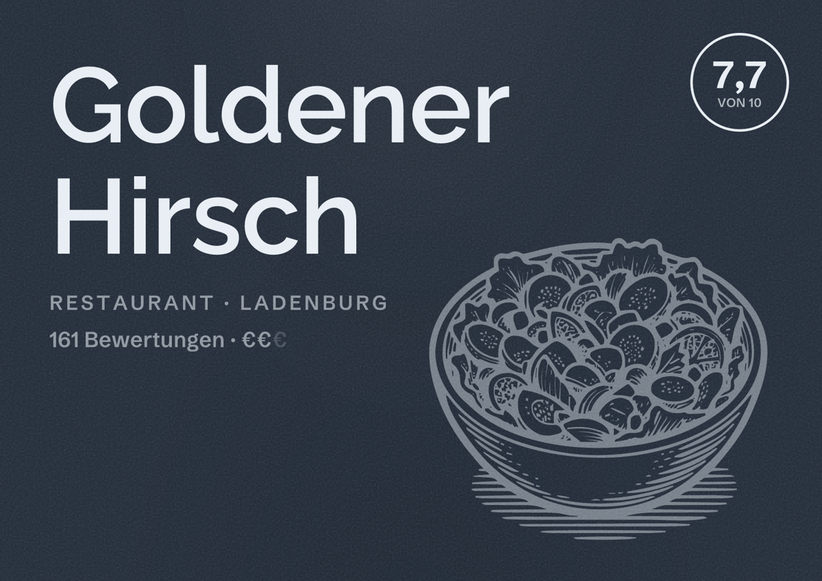Illustriertes Poster von Goldener Hirsch, Restaurant in Ladenburg: Bewertung 7,7 von 10 aus 161 Bewertungen, Preisniveau €€