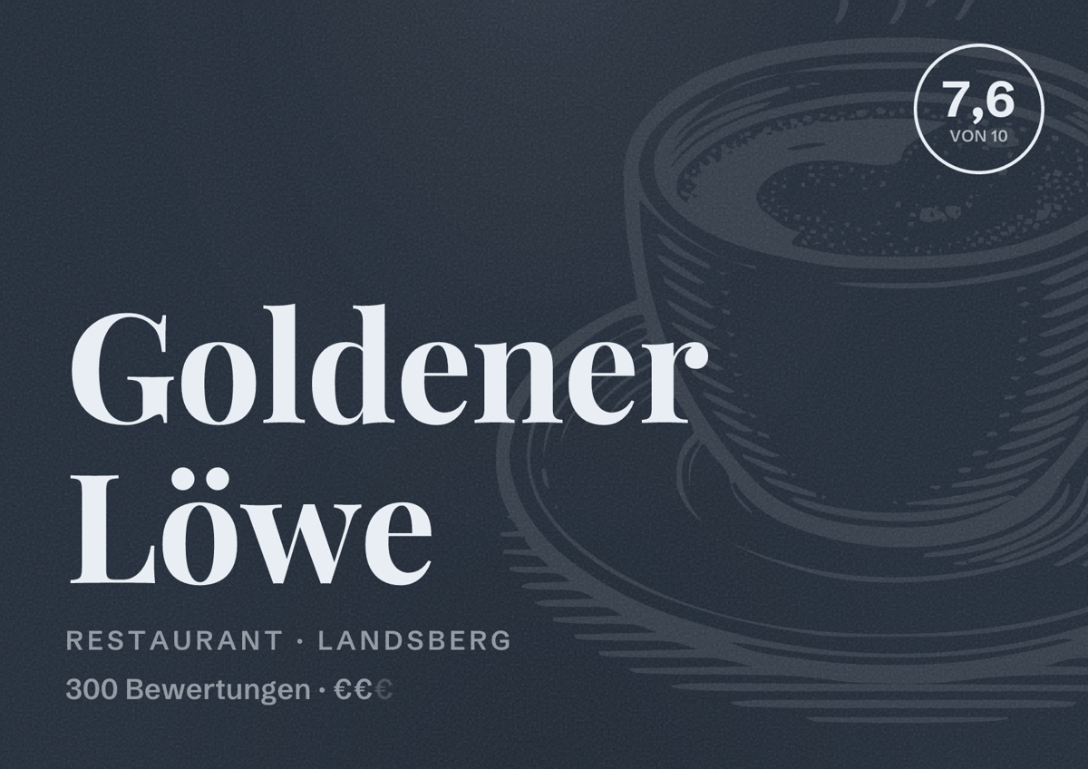 Illustriertes Poster von Goldener Löwe, Restaurant in Landsberg: Bewertung 7,6 von 10 aus 300 Bewertungen, Preisniveau €€