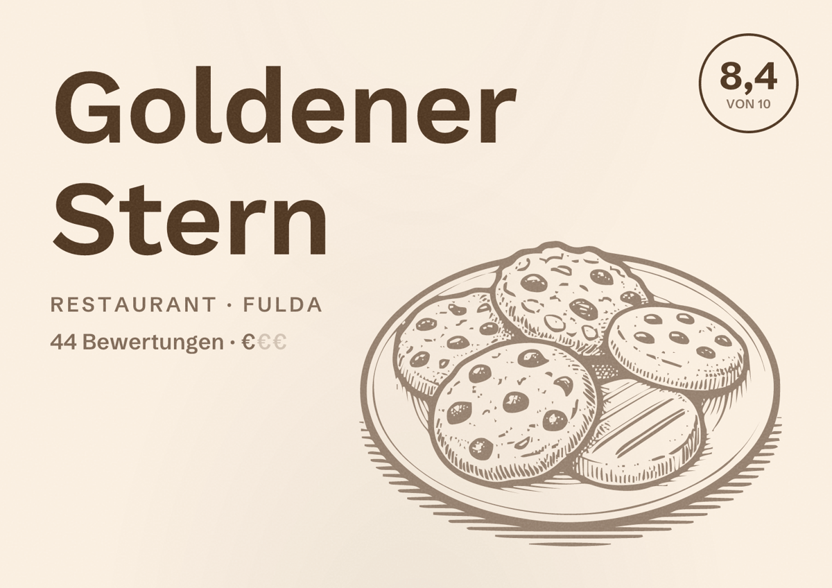 Illustriertes Poster von Goldener Stern, Restaurant in Fulda: Bewertung 8,4 von 10 aus 44 Bewertungen, Preisniveau €