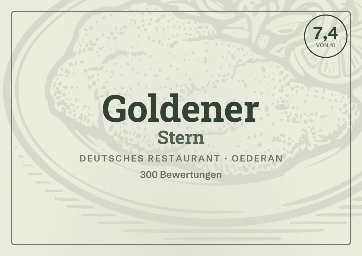 Illustriertes Poster von Goldener Stern, Deutsches Restaurant in Oederan: Bewertung 7,4 von 10 aus 300 Bewertungen
