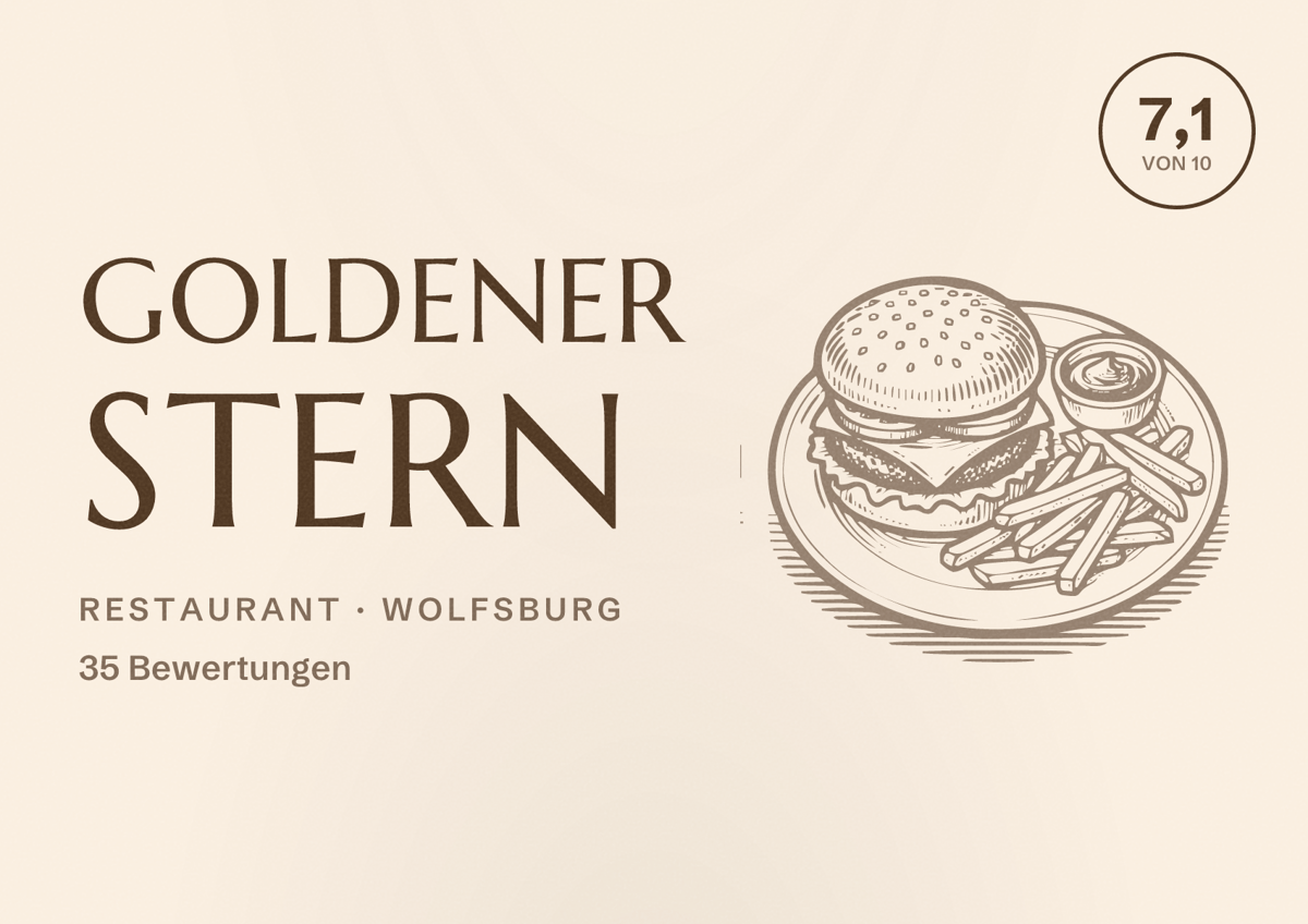 Illustriertes Poster von Goldener Stern, Restaurant in Wolfsburg: Bewertung 7,1 von 10 aus 35 Bewertungen