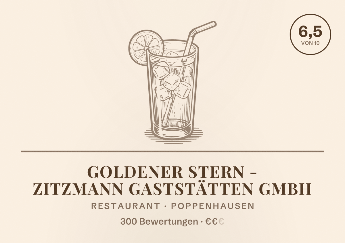 Illustriertes Poster von Goldener Stern - Zitzmann Gaststätten GmbH, Restaurant in Poppenhausen: Bewertung 6,5 von 10 aus 300 Bewertungen, Preisniveau €€