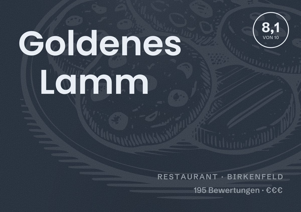 Illustriertes Poster von Goldenes Lamm, Restaurant in Birkenfeld: Bewertung 8,1 von 10 aus 195 Bewertungen, Preisniveau €€€
