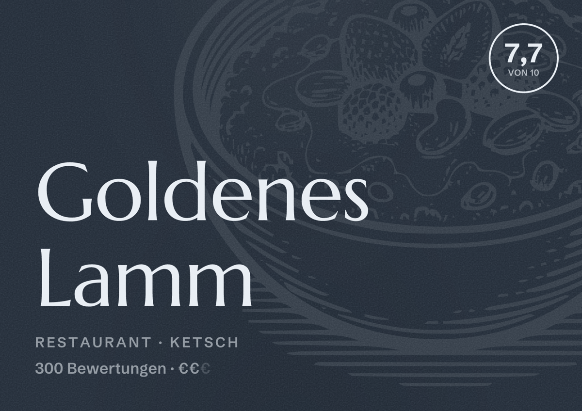 Illustriertes Poster von Goldenes Lamm, Restaurant in Ketsch: Bewertung 7,7 von 10 aus 300 Bewertungen, Preisniveau €€
