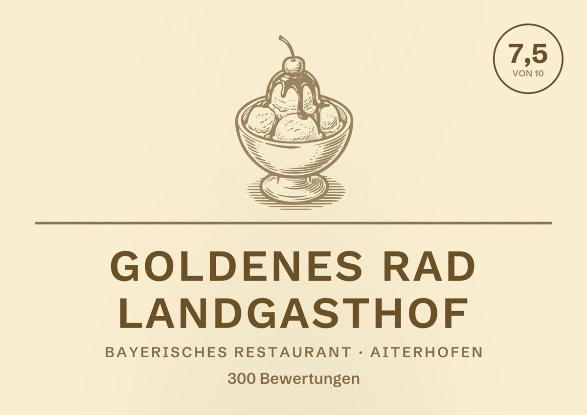 Illustriertes Poster von Goldenes Rad Landgasthof, Bayerisches Restaurant in Aiterhofen: Bewertung 7,5 von 10 aus 300 Bewertungen