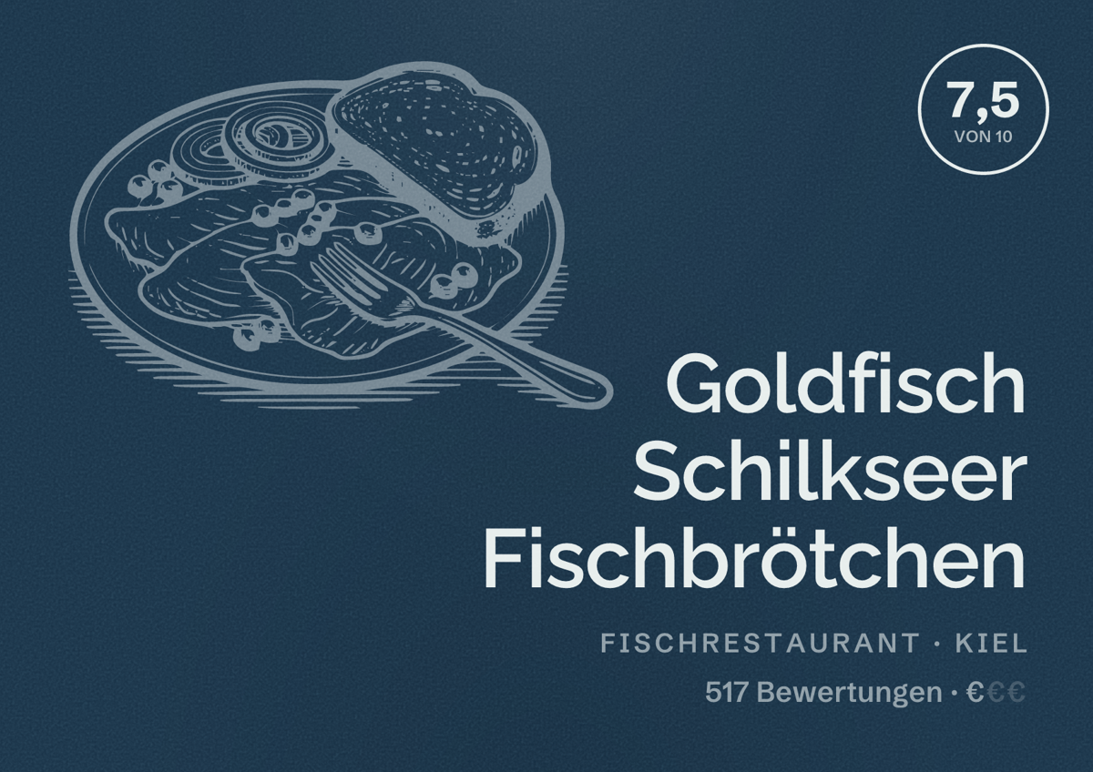 Illustriertes Poster von Goldfisch Schilkseer Fischbrötchen, Fischrestaurant in Kiel: Bewertung 7,5 von 10 aus 517 Bewertungen, Preisniveau €