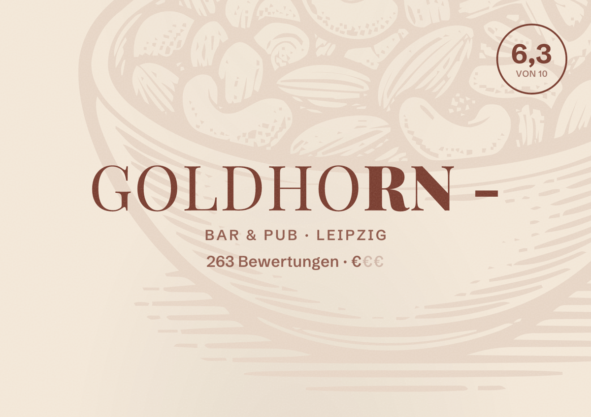 Illustriertes Poster von Goldhorn -, Bar & Pub in Leipzig: Bewertung 6,3 von 10 aus 263 Bewertungen, Preisniveau €