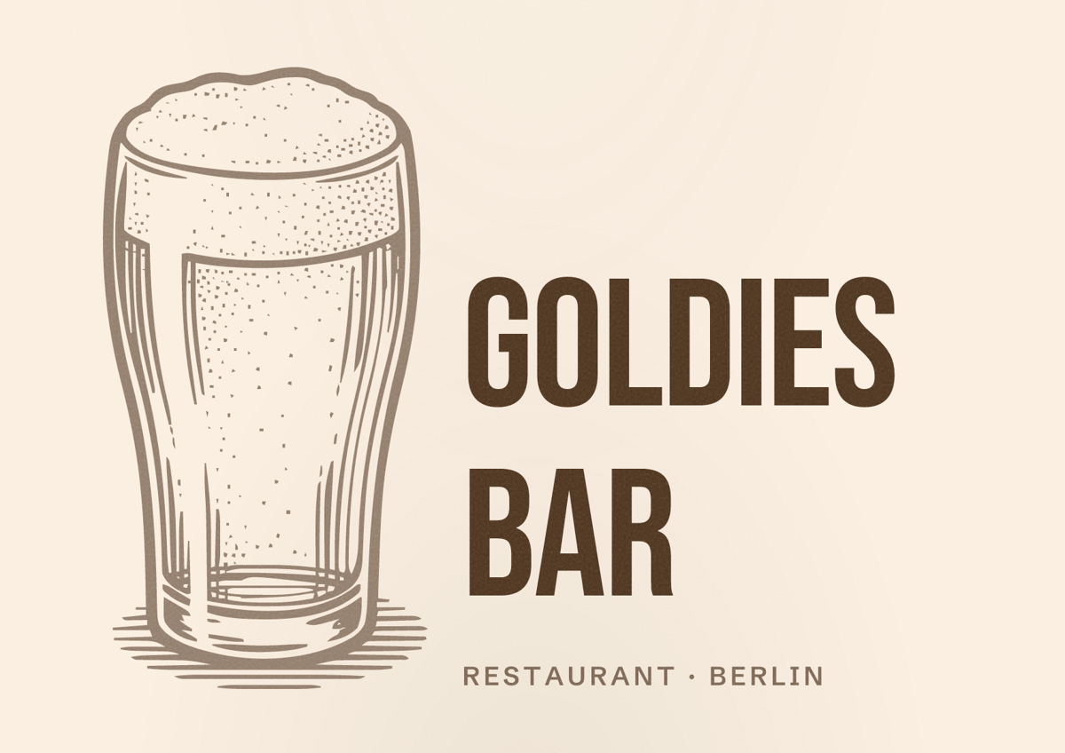 Illustriertes Poster von goldies bar, Restaurant in Berlin: Bewertung 7,3 von 10 aus 160 Bewertungen, Preisniveau €€