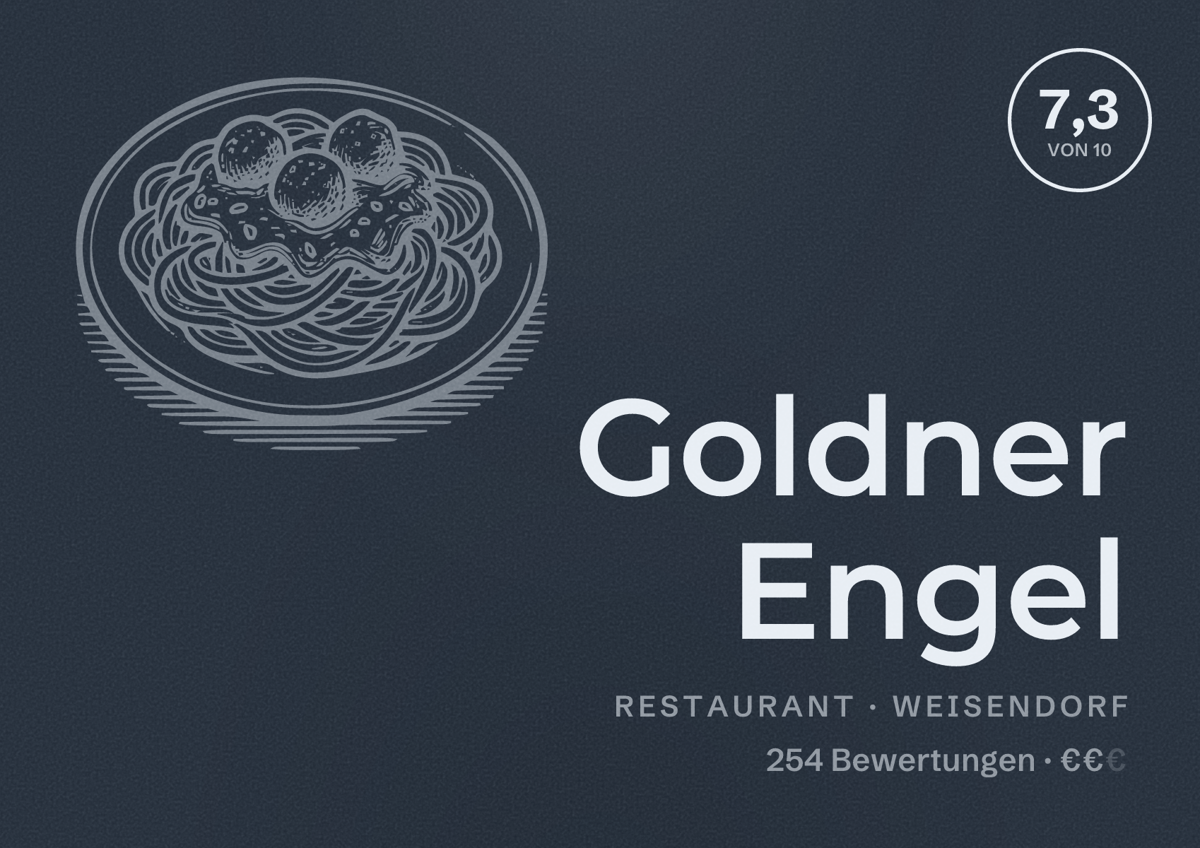 Illustriertes Poster von Goldner Engel, Restaurant in Weisendorf: Bewertung 7,3 von 10 aus 254 Bewertungen, Preisniveau €€
