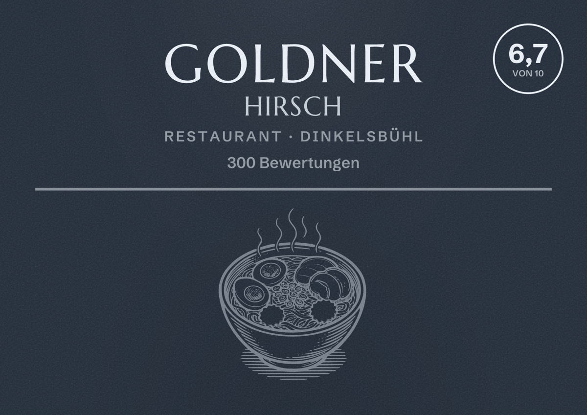 Illustriertes Poster von Goldner Hirsch, Restaurant in Dinkelsbühl: Bewertung 6,7 von 10 aus 300 Bewertungen