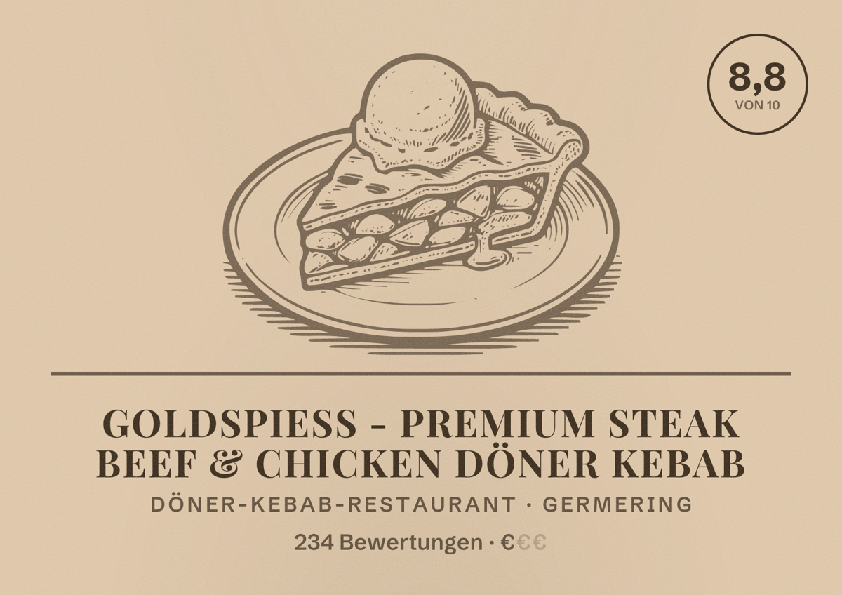 Illustriertes Poster von GOLDSPIEß - PREMIUM STEAK BEEF & CHICKEN DÖNER KEBAB, Döner-Kebab-Restaurant in Germering: Bewertung 8,8 von 10 aus 234 Bewertungen, Preisniveau €
