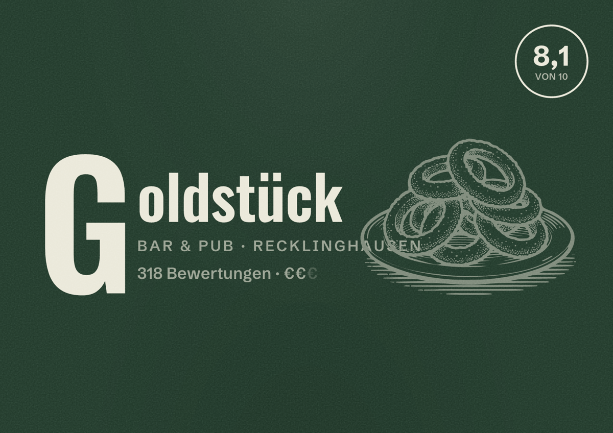 Illustriertes Poster von Goldstück, Bar & Pub in Recklinghausen: Gästebewertung 8,1 von 10 aus 318 Bewertungen