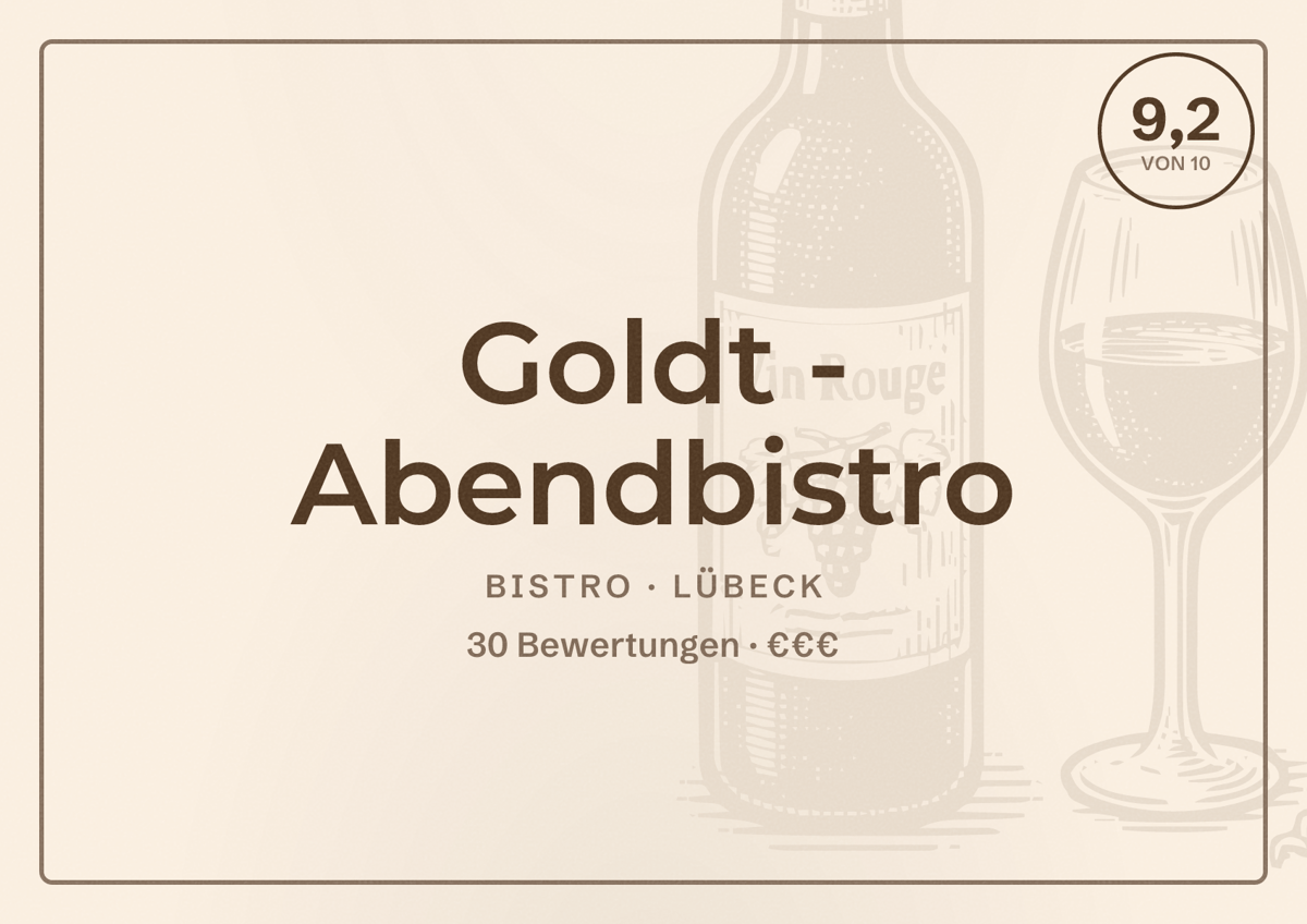 Illustriertes Poster von Goldt - Abendbistro, Bistro in Lübeck: Bewertung 9,2 von 10 aus 30 Bewertungen, Preisniveau €€€