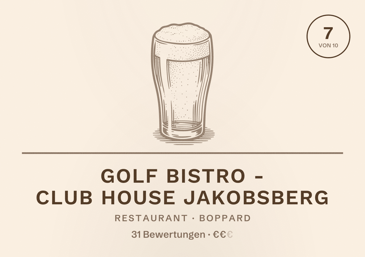 Illustriertes Poster von Golf Bistro - Club House Jakobsberg, Restaurant in Boppard: Bewertung 7 von 10 aus 31 Bewertungen, Preisniveau €€