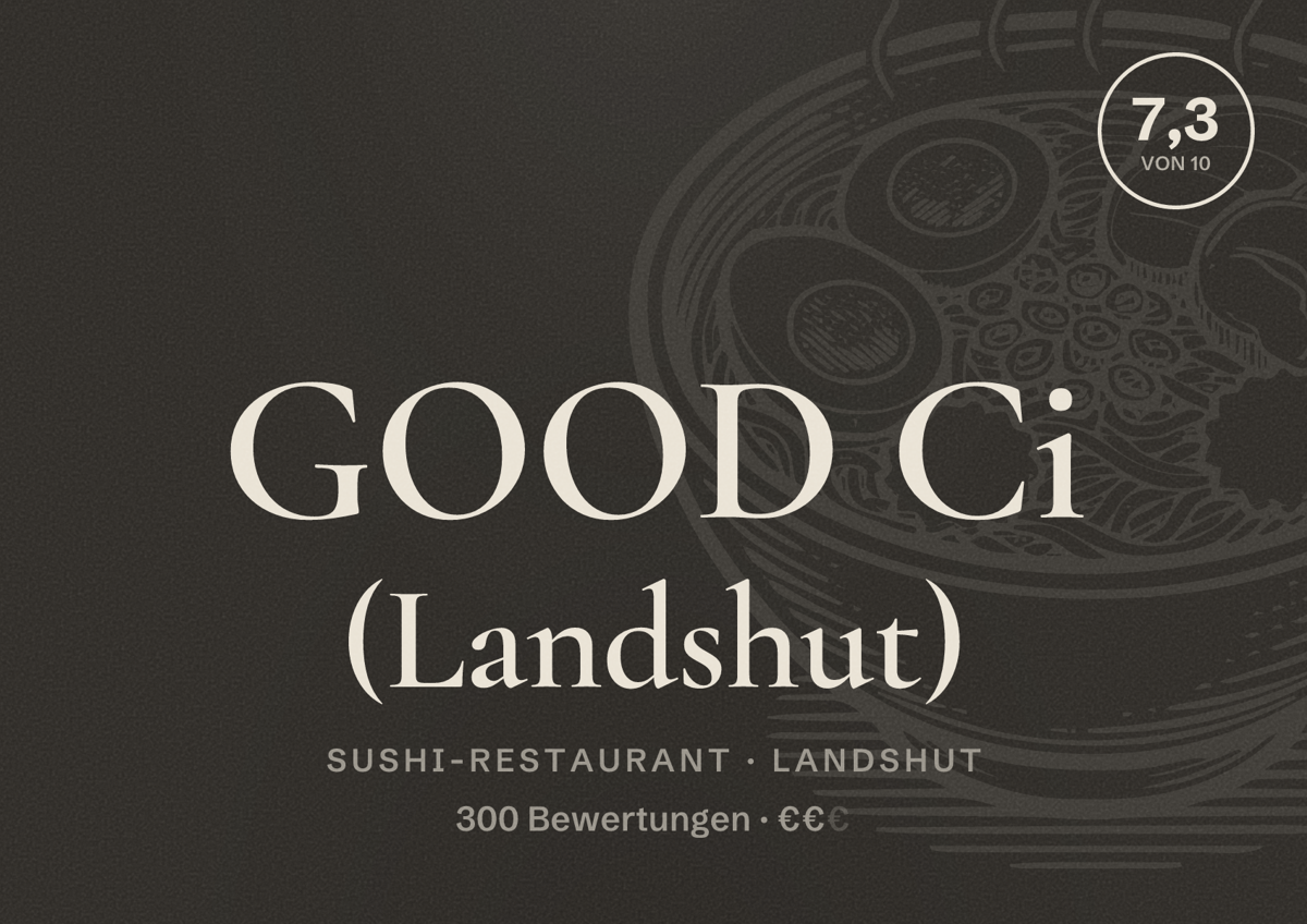 Illustriertes Poster von GOOD Ci (Landshut), Sushi-Restaurant in Landshut: Bewertung 7,3 von 10 aus 300 Bewertungen, Preisniveau €€