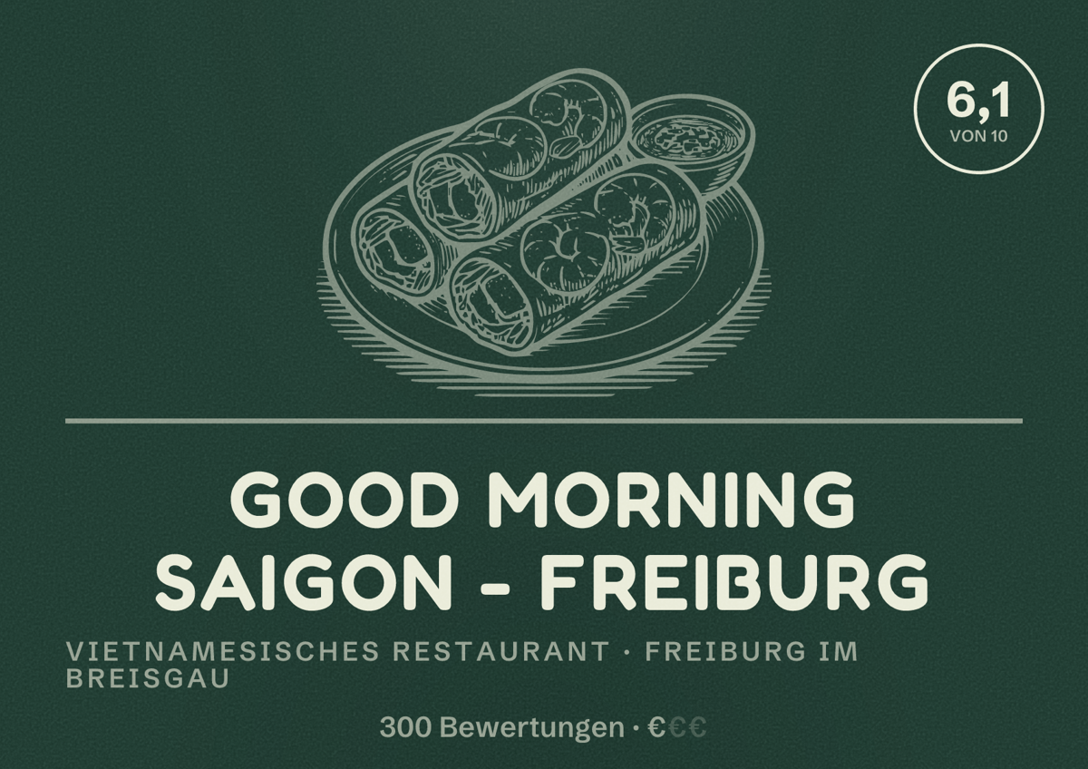 Illustriertes Poster von Good Morning Saigon - Freiburg, Vietnamesisches Restaurant in Freiburg im Breisgau: Bewertung 6,1 von 10 aus 300 Bewertungen, Preisniveau €