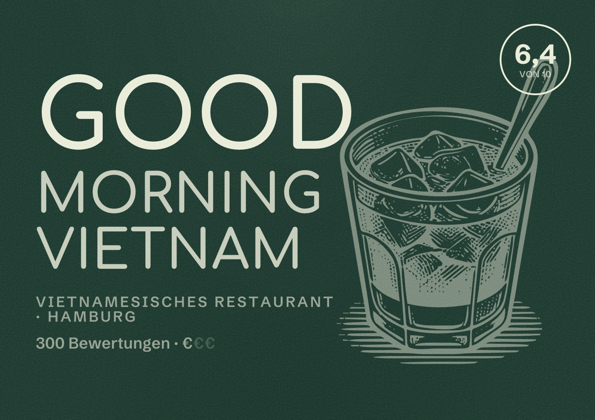 Illustriertes Poster von Good Morning Vietnam, Vietnamesisches Restaurant in Hamburg: Bewertung 6,4 von 10 aus 300 Bewertungen, Preisniveau €